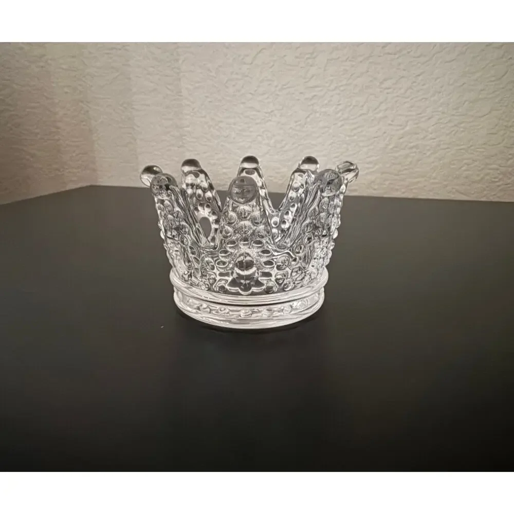 Vintage Clear Pressed Glass Crown Tealight Candle Holder Ring Dish